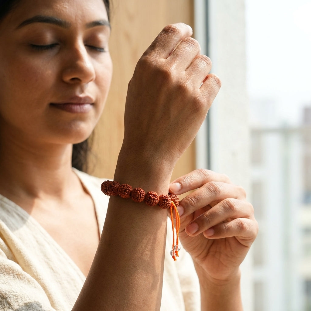 Natural 5 Mukhi Rudraksha Bracelet Adjustable Brown 8MM – Spiritual Energy & Daily Wear