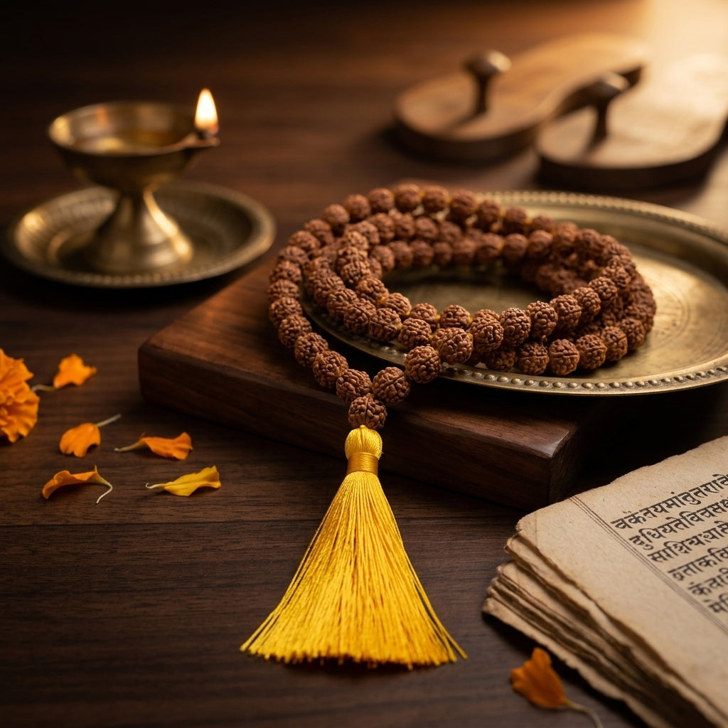 108 Beads 5 Mukhi Rudraksha Mala Brown 7MM – Timeless Spiritual Accessory