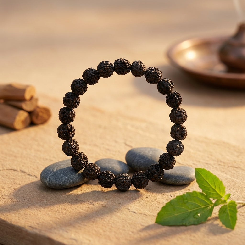 Natural 5 Mukhi Rudraksha Bracelet Black 8MM