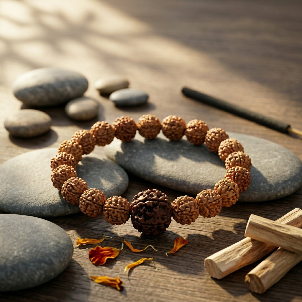 Natural 5 Mukhi Rudraksha Bracelet 8MM with Big Center Bead