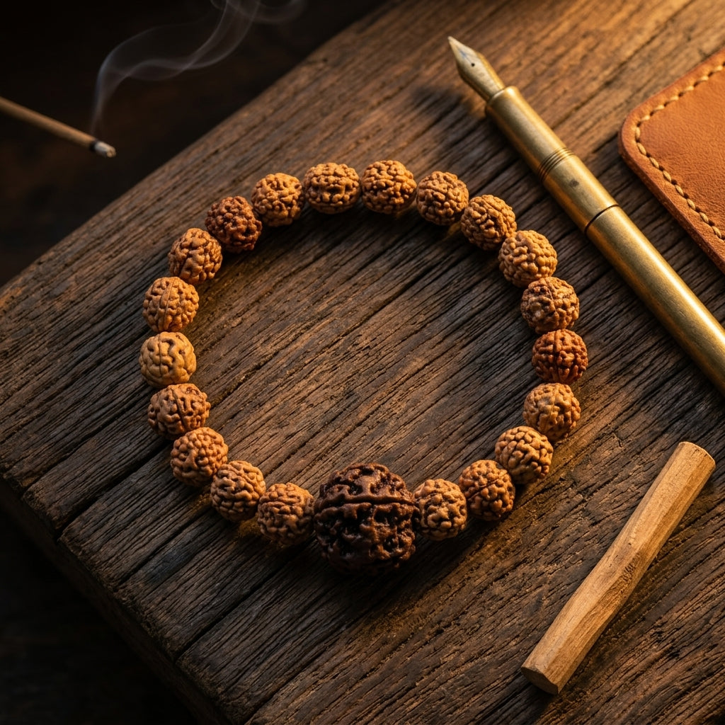 Natural 5 Mukhi Rudraksha Bracelet 8MM with Big Center Bead