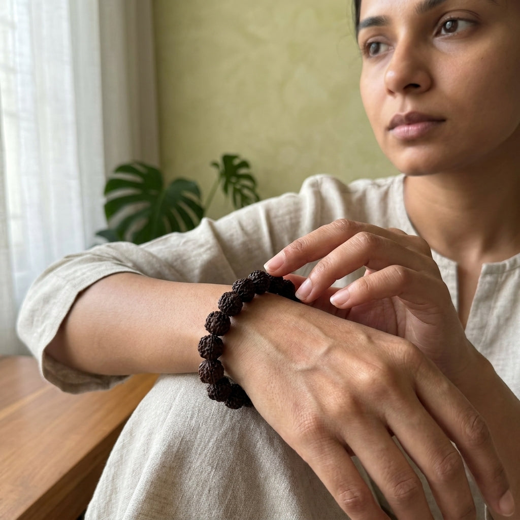 Natural 5 Mukhi Rudraksha Bracelet Black 8MM