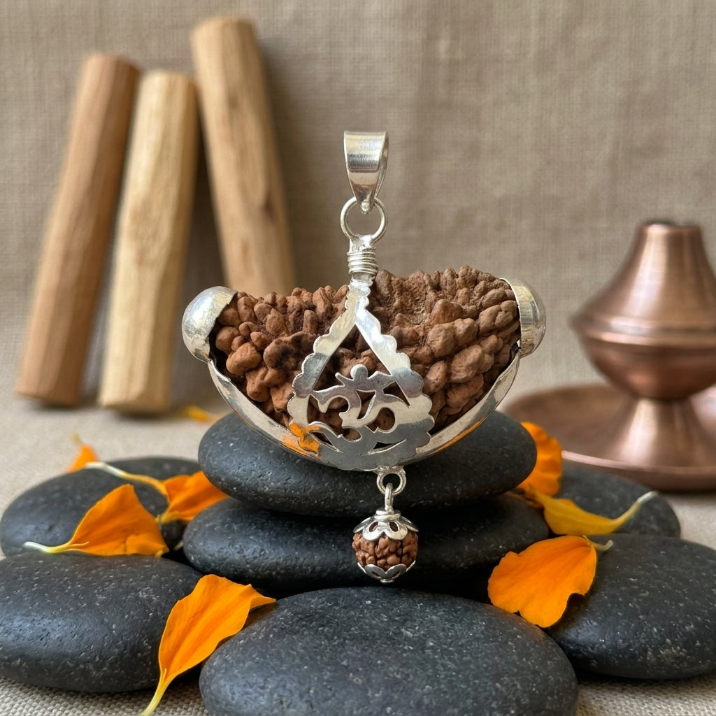 1 Mukhi Rudraksha Pendant with Silver Cap & Golden Chain