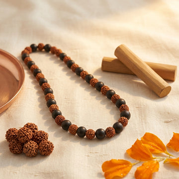 Natural Karungali and Panch Mukhi Rudraksha Mala 6MM 108 Beads