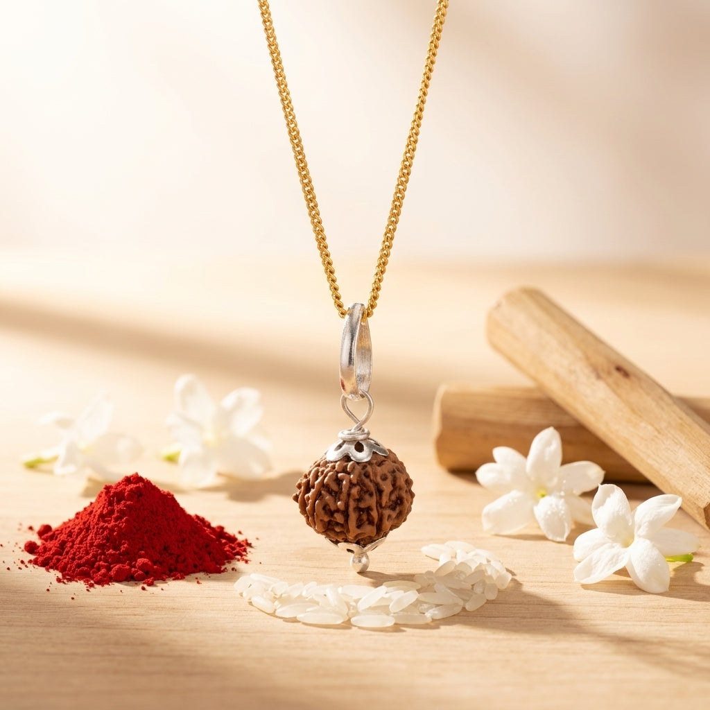 Original 11 Mukhi Rudraksha with Silver Pendant and Golden Chain