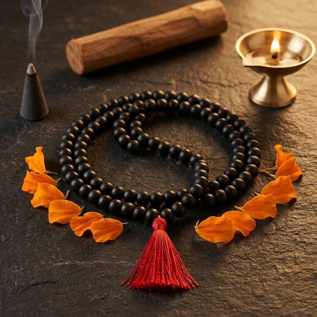 Premium Karungali Mala 108 Beads (8MM) – Natural Ebony Wood Prayer Necklace for Men & Women