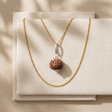 Natural 7 Mukhi Rudraksha Pendant with Silver Cap & Golden Chain