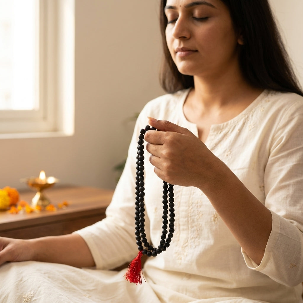 Premium Karungali Mala 108 Beads (8MM) – Natural Ebony Wood Prayer Necklace for Men & Women