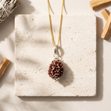Original 3 Mukhi Rudraksha Pendant in Silver Cap with Golden Chain