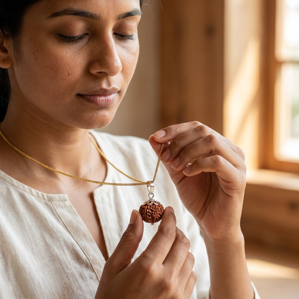 Natural 10 Mukhi Rudraksha with Silver Pendant & Golden Chain