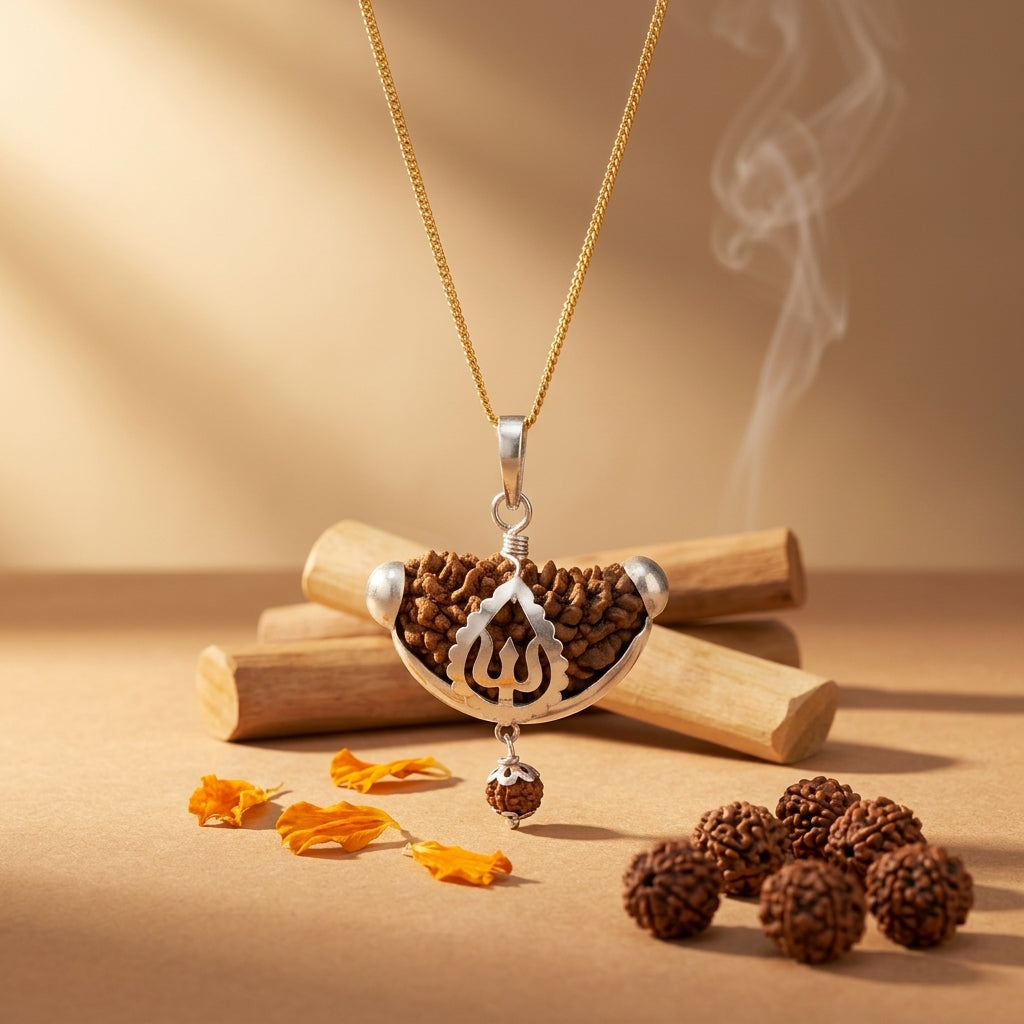 1 Mukhi Rudraksha Pendant with Silver Cap & Golden Chain