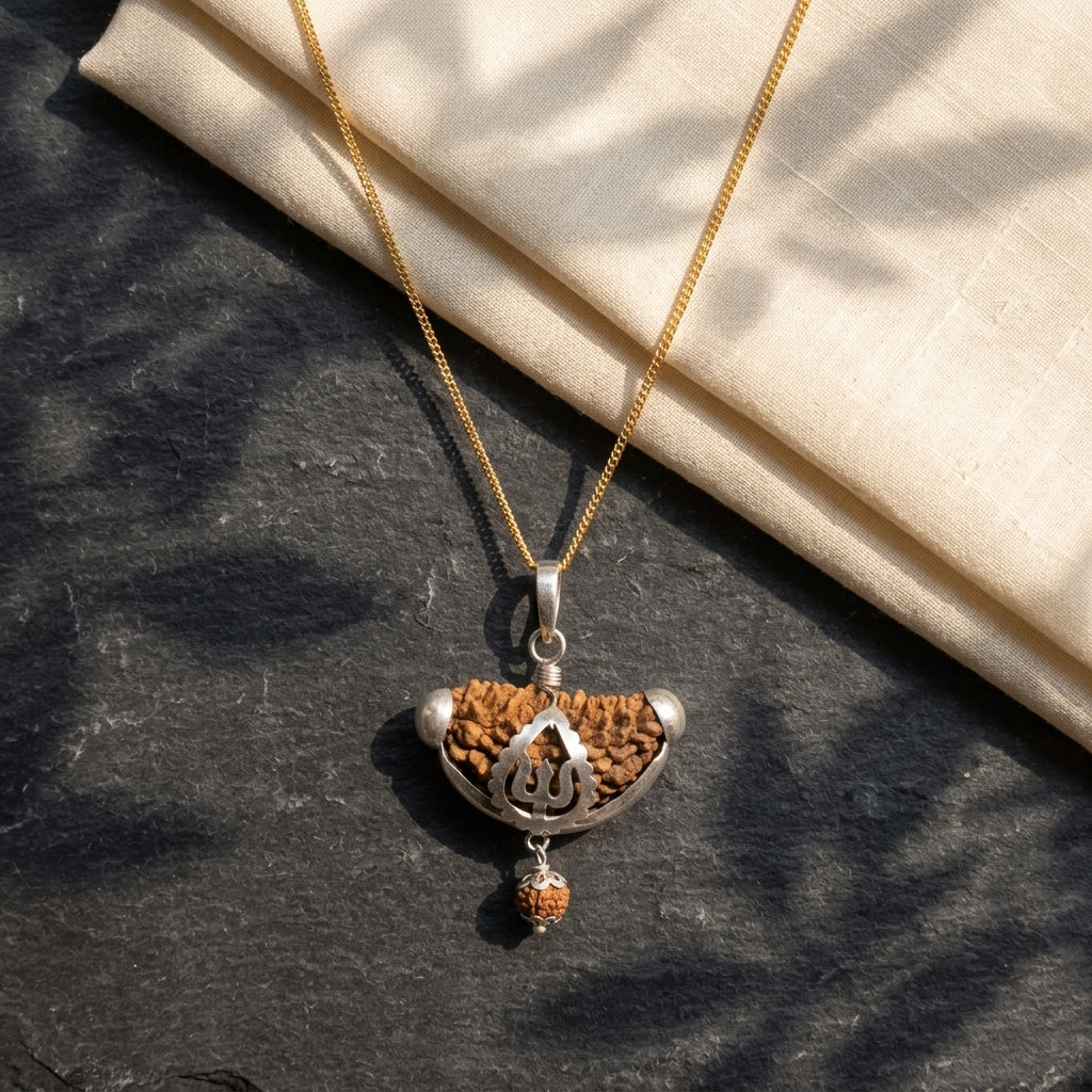 1 Mukhi Rudraksha Pendant with Silver Cap & Golden Chain