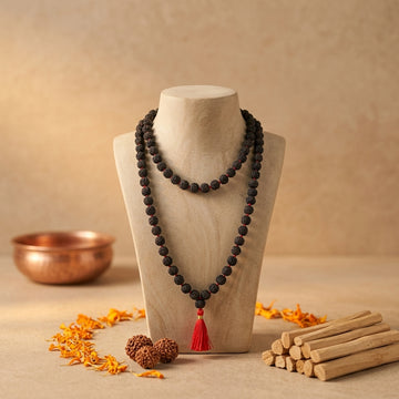 Natural 5 Mukhi Rudraksha Mala Black 7MM