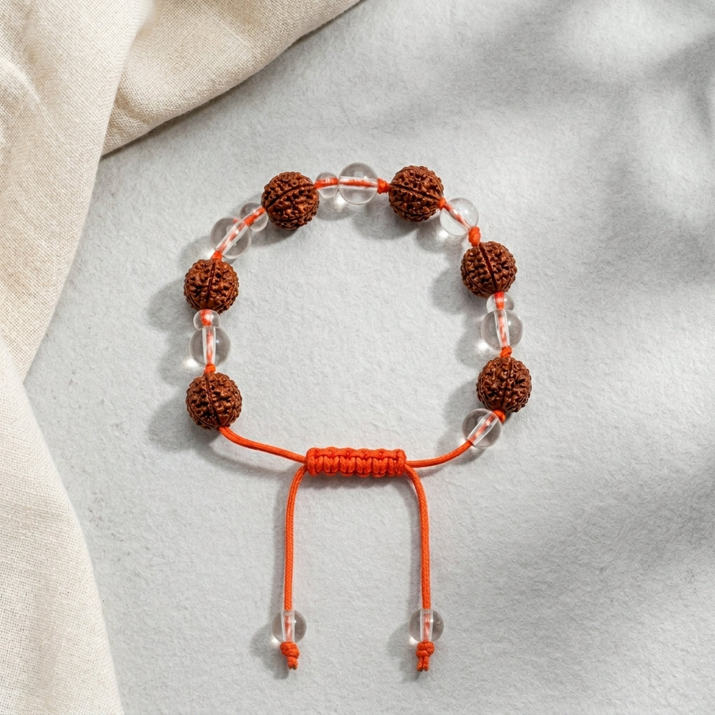 Authentic Five Mukhi Rudraksha Bracelet with Crystal Glass Beads 8MM