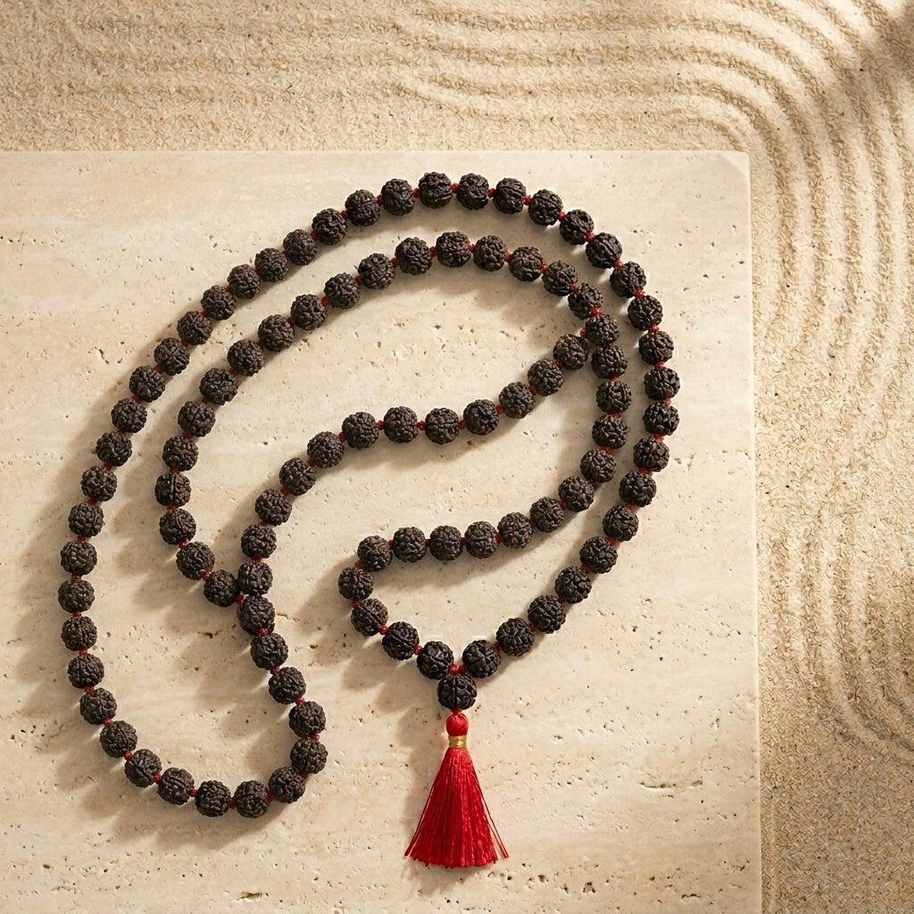 Natural 5 Mukhi Rudraksha Mala Black 7MM