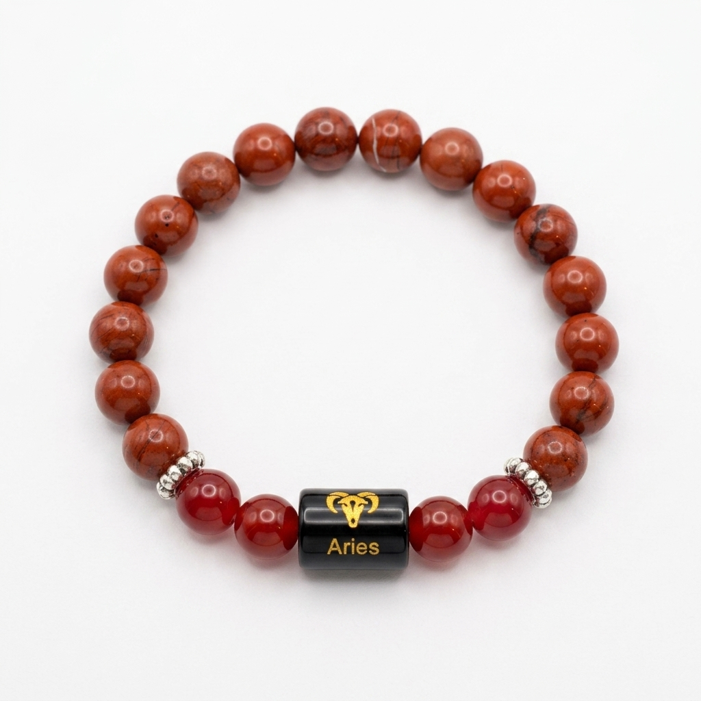 Natural Red Jasper Zodiac Bracelet - मेष राशि (Aries)