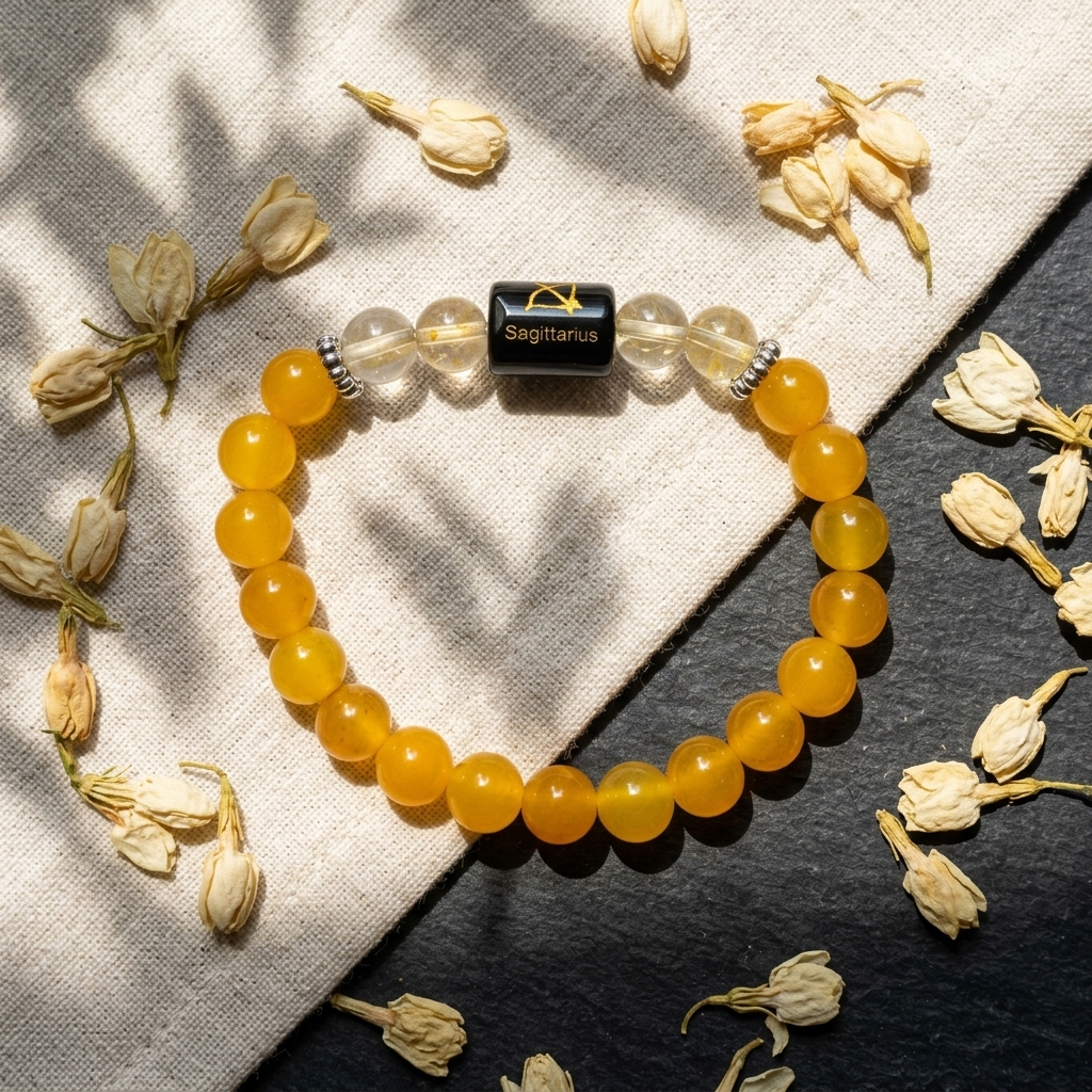 Natural Citrine Zodiac Bracelet - धनु राशि (Sagittarius)