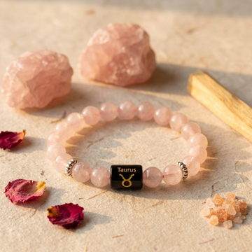 Natural Rose Quartz Zodiac Bracelet - वृषभ राशि (Taurus)