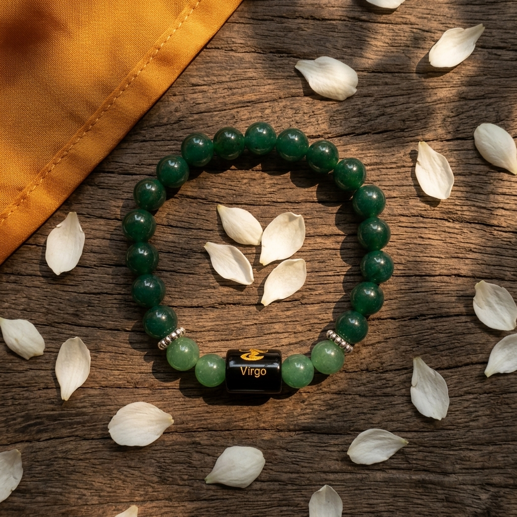 Natural Aventurine Quartz Zodiac Bracelet - कन्या राशि (Virgo)