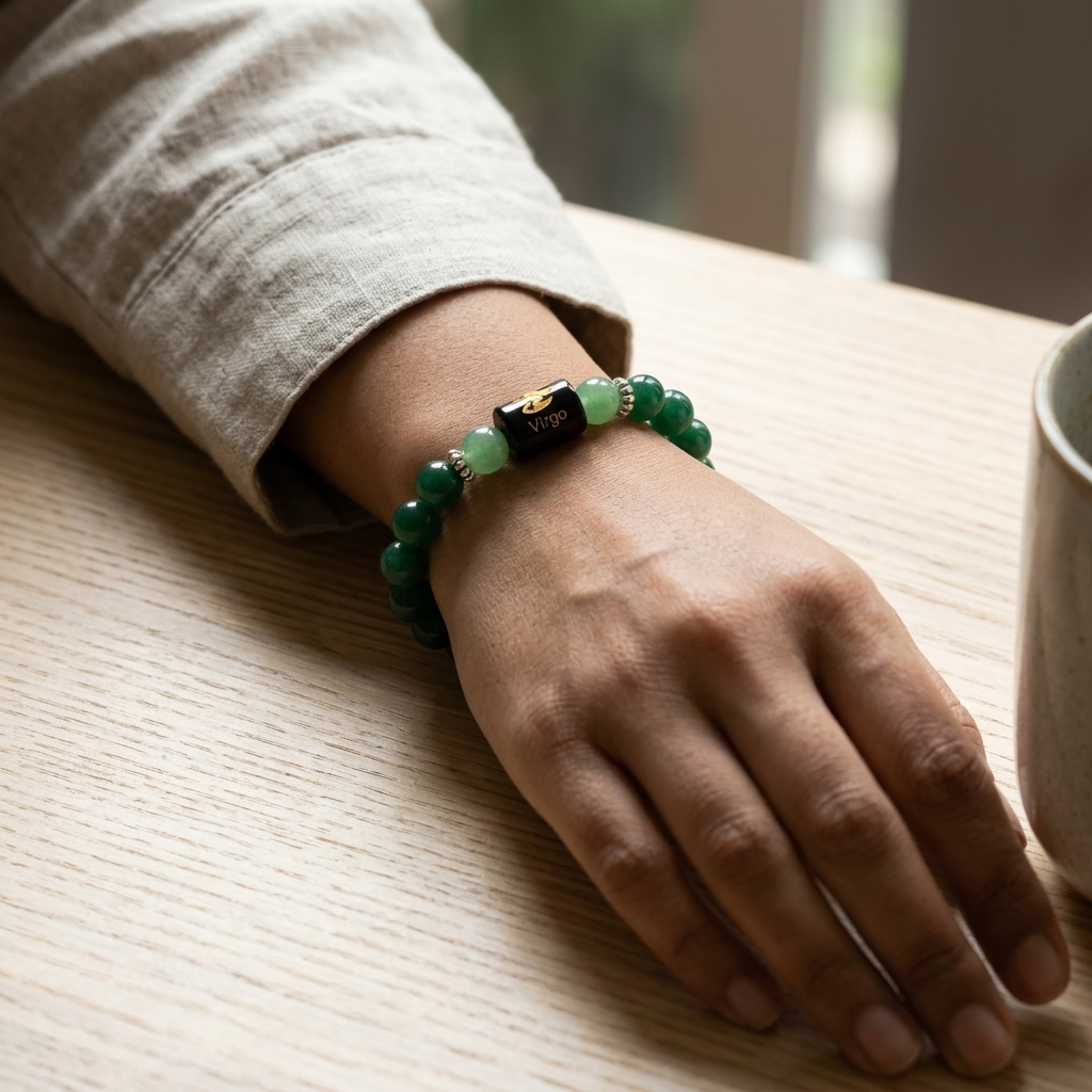 Natural Aventurine Quartz Zodiac Bracelet - कन्या राशि (Virgo)