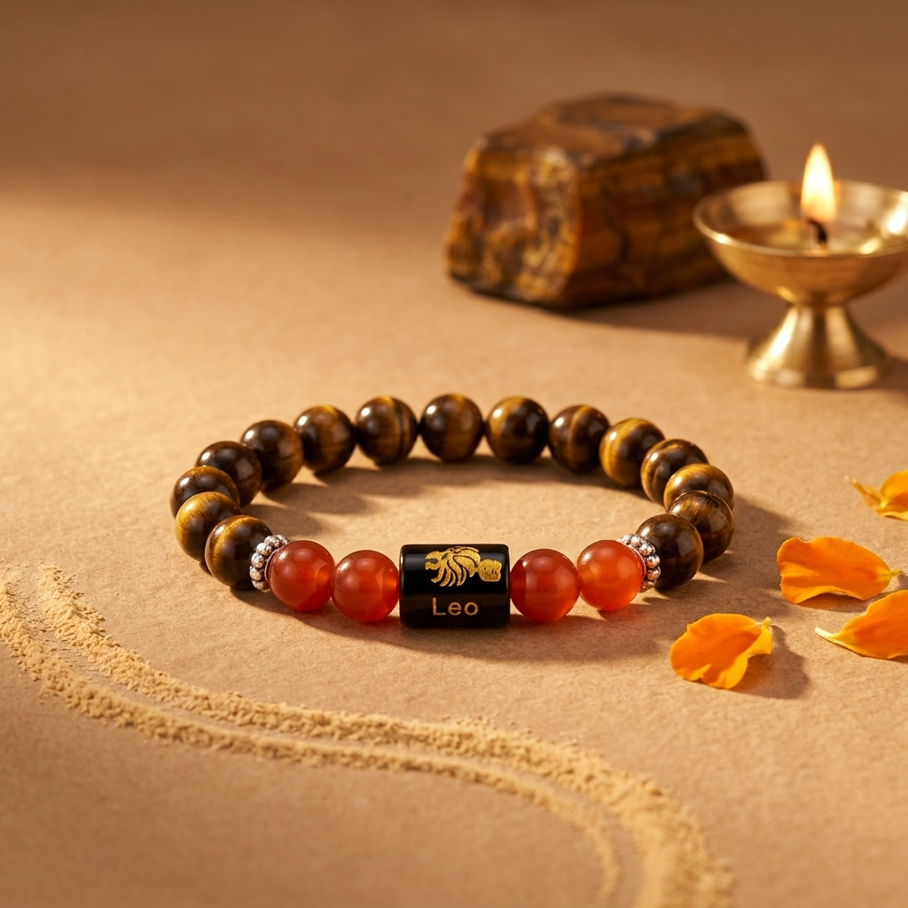 Natural Tiger Eye Zodiac Bracelet - सिंह राशि (Leo)
