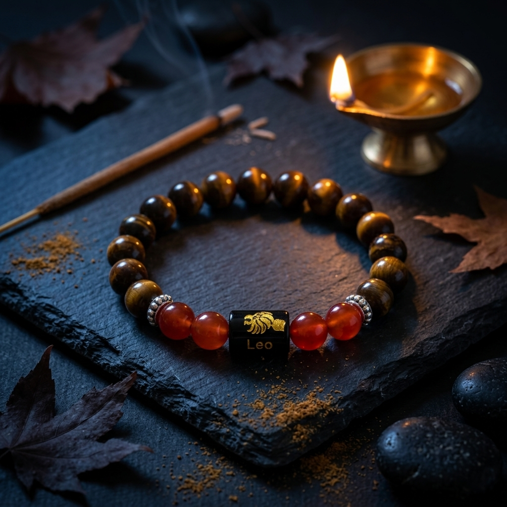 Natural Tiger Eye Zodiac Bracelet - सिंह राशि (Leo)