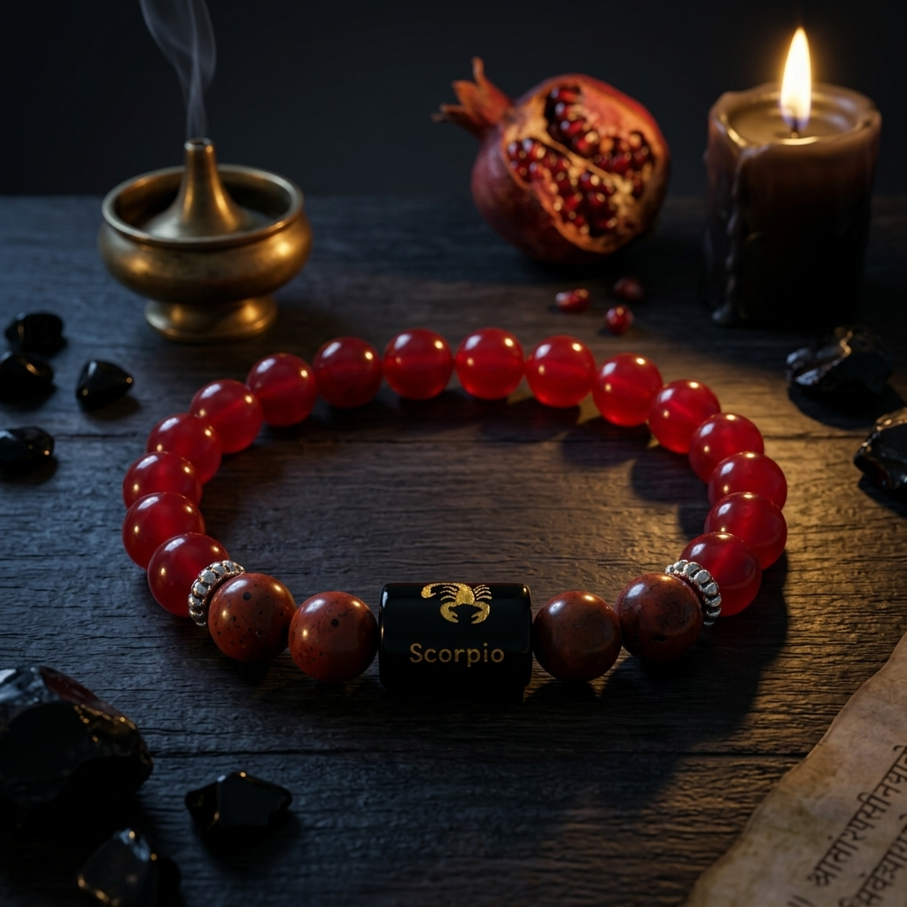 Natural Red Jasper Zodiac Bracelet - वृश्चिक राशि (Scorpio)