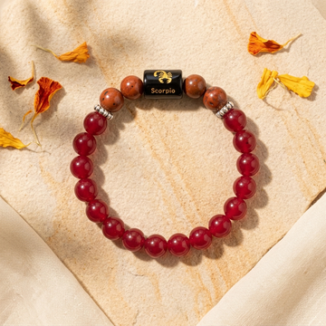 Natural Red Jasper Zodiac Bracelet - वृश्चिक राशि (Scorpio)