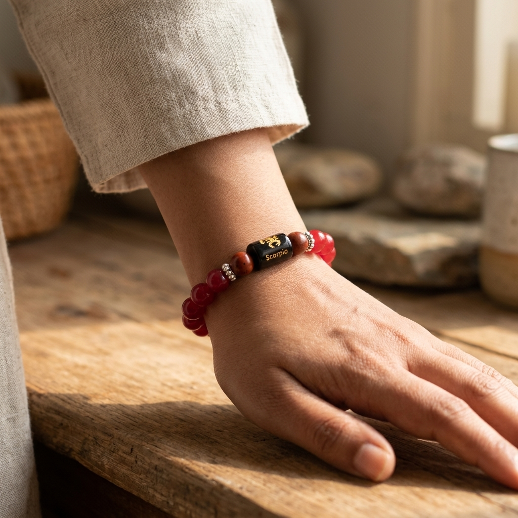 Natural Red Jasper Zodiac Bracelet - वृश्चिक राशि (Scorpio)