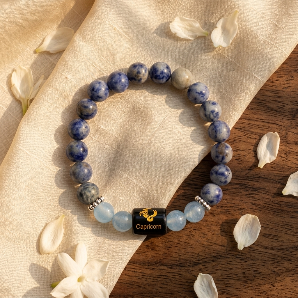 Natural Sodalite Zodiac Bracelet - मकर राशि (Capricorn)