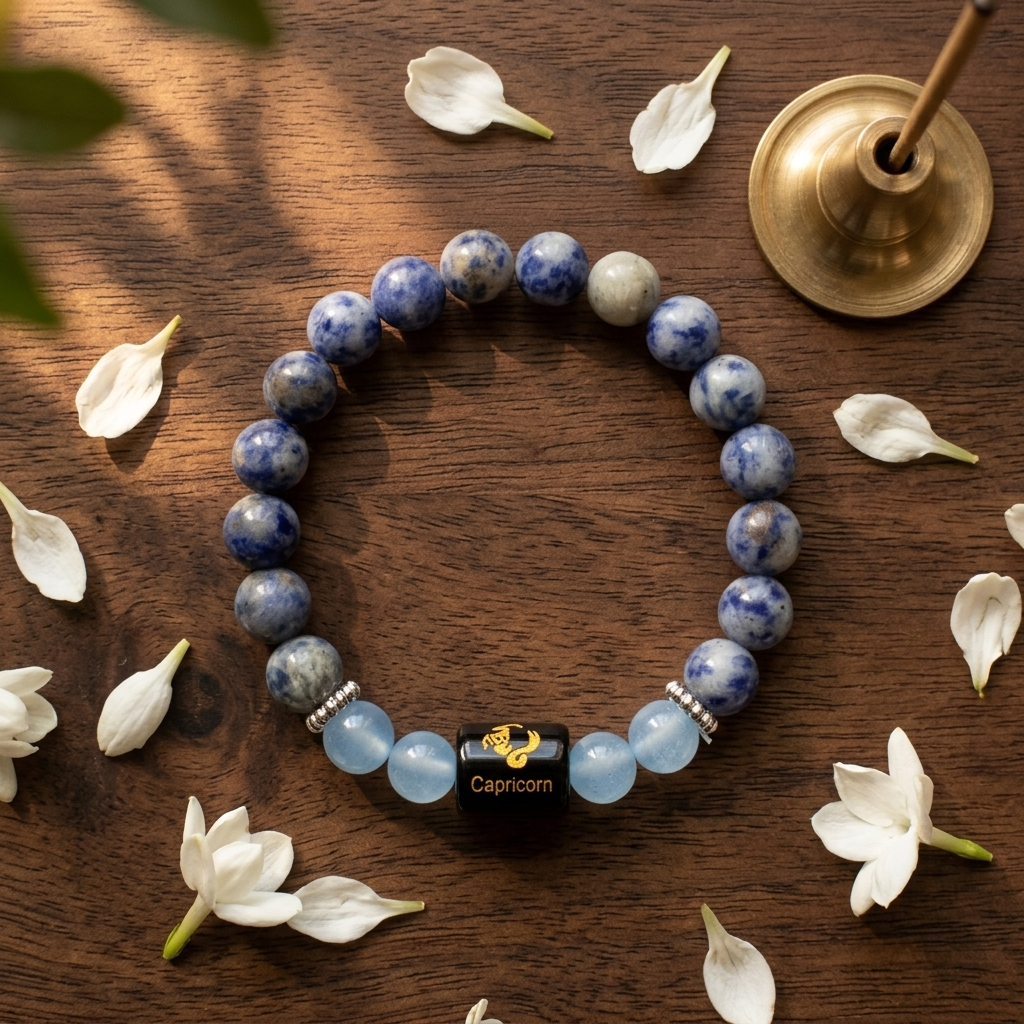 Natural Sodalite Zodiac Bracelet - मकर राशि (Capricorn)