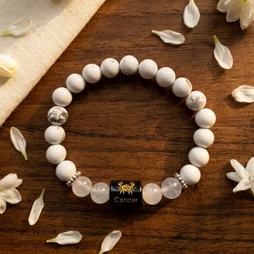Natural Rock Crystal Howlite Zodiac Bracelet - कर्क राशि (Cancer)