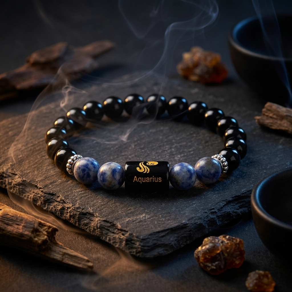 Natural Sodalite Zodiac Bracelet - कुंभ राशि (Aquarius)