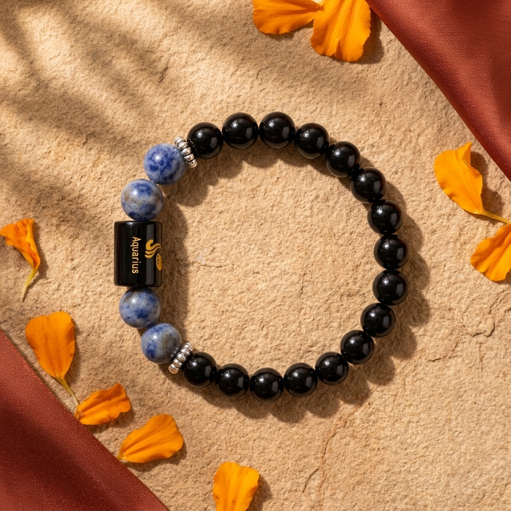 Natural Sodalite Zodiac Bracelet - कुंभ राशि (Aquarius)