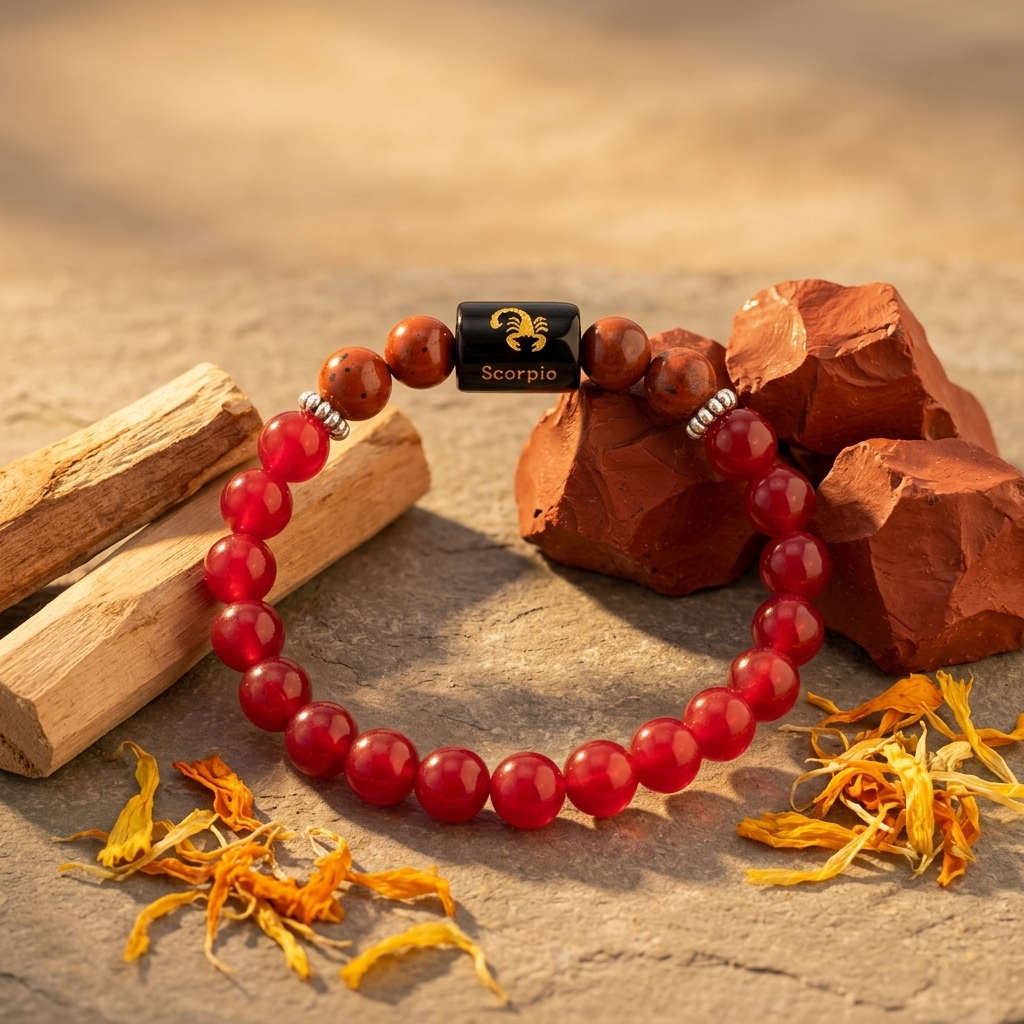 Natural Red Jasper Zodiac Bracelet - वृश्चिक राशि (Scorpio)