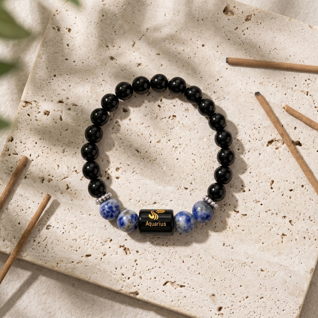 Natural Sodalite Zodiac Bracelet - कुंभ राशि (Aquarius)
