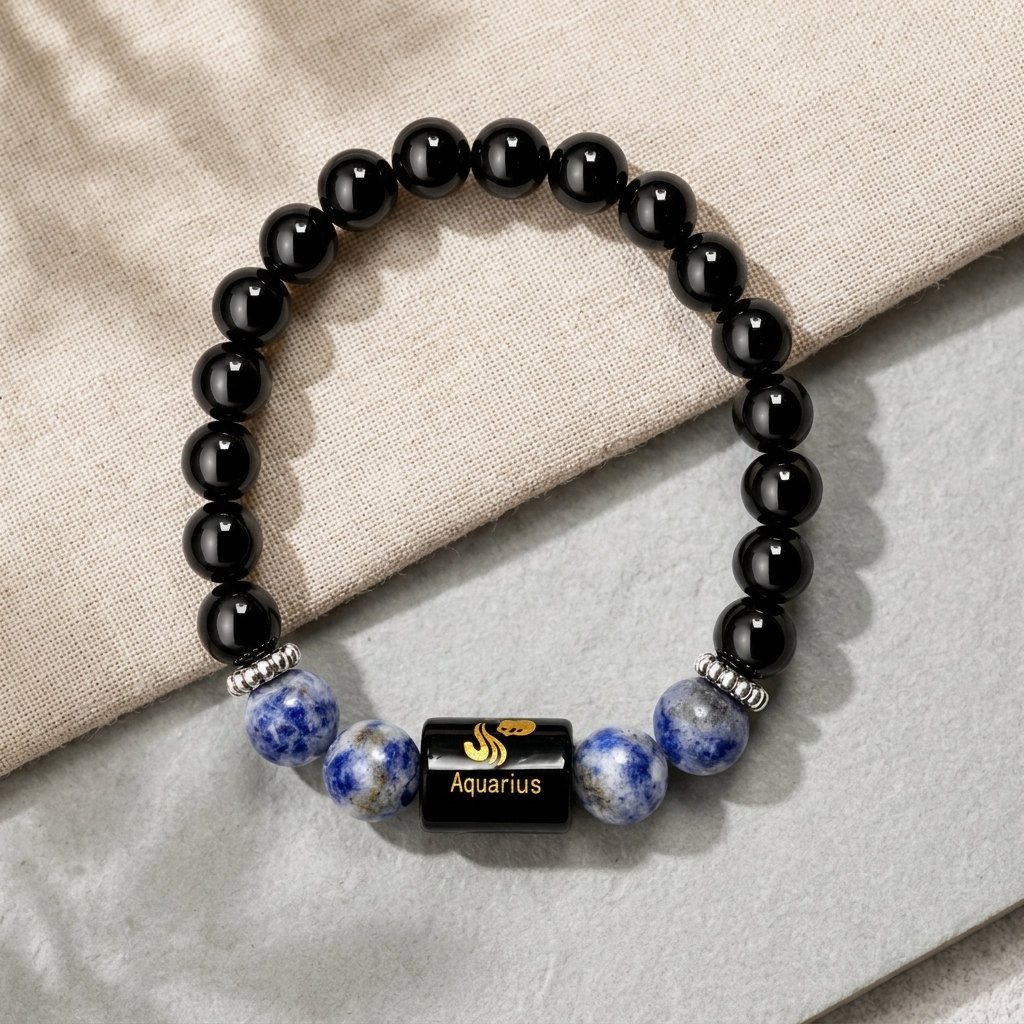 Natural Sodalite Zodiac Bracelet - कुंभ राशि (Aquarius)