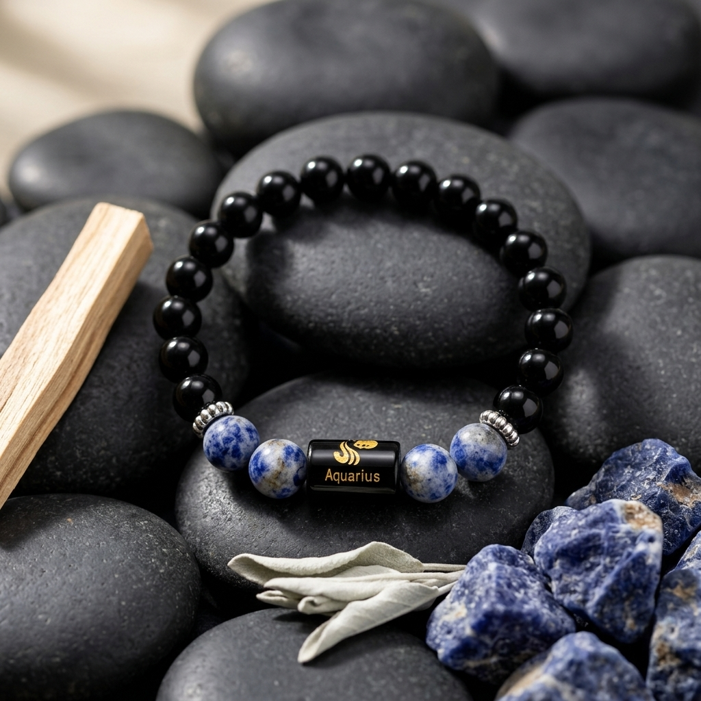 Natural Sodalite Zodiac Bracelet - कुंभ राशि (Aquarius)