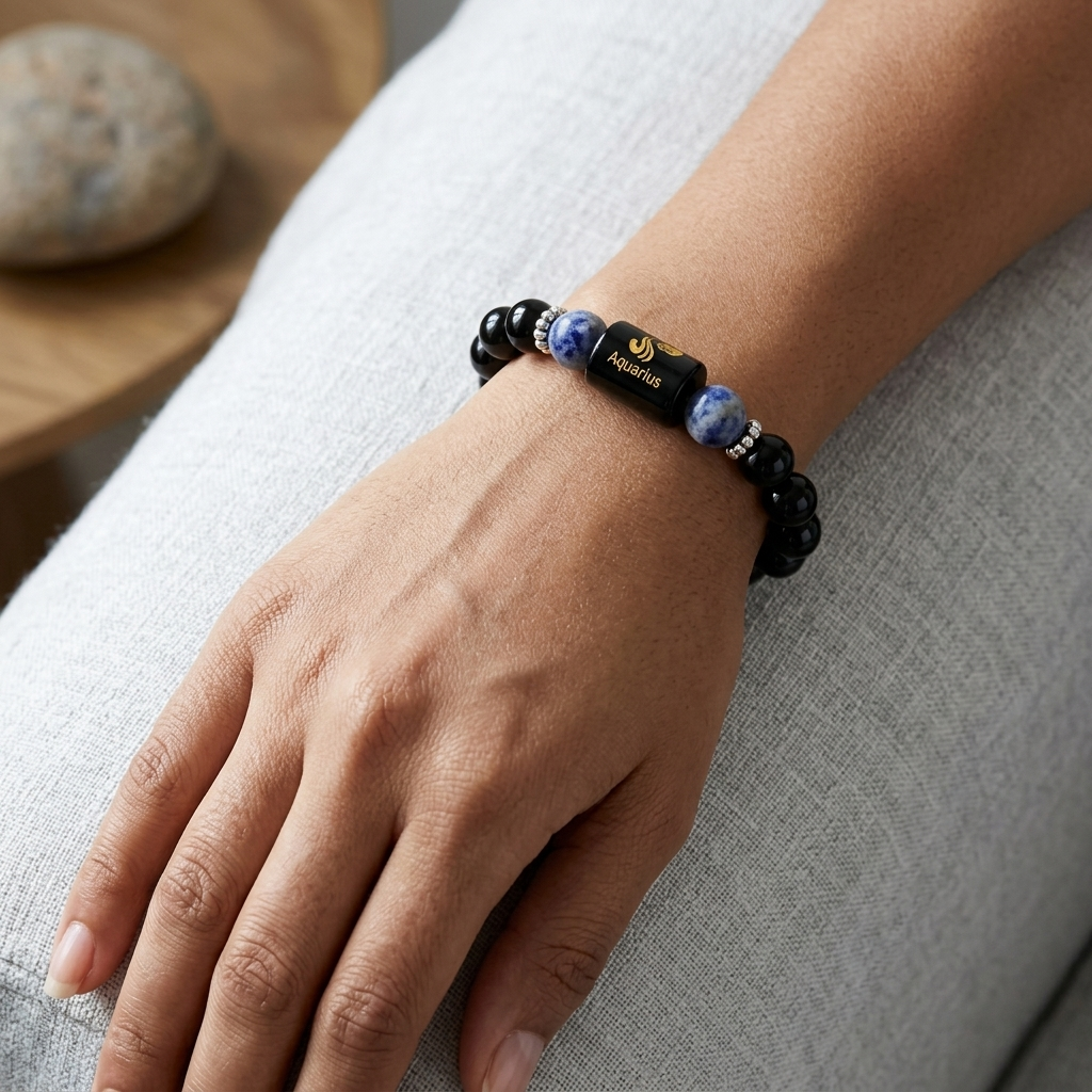Natural Sodalite Zodiac Bracelet - कुंभ राशि (Aquarius)