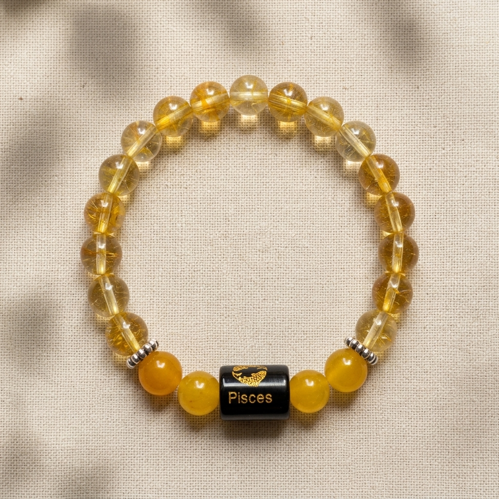 Natural Agate Citrine Zodiac Bracelet - मीन राशि (Pisces)