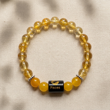 Natural Agate Citrine Zodiac Bracelet - मीन राशि (Pisces)