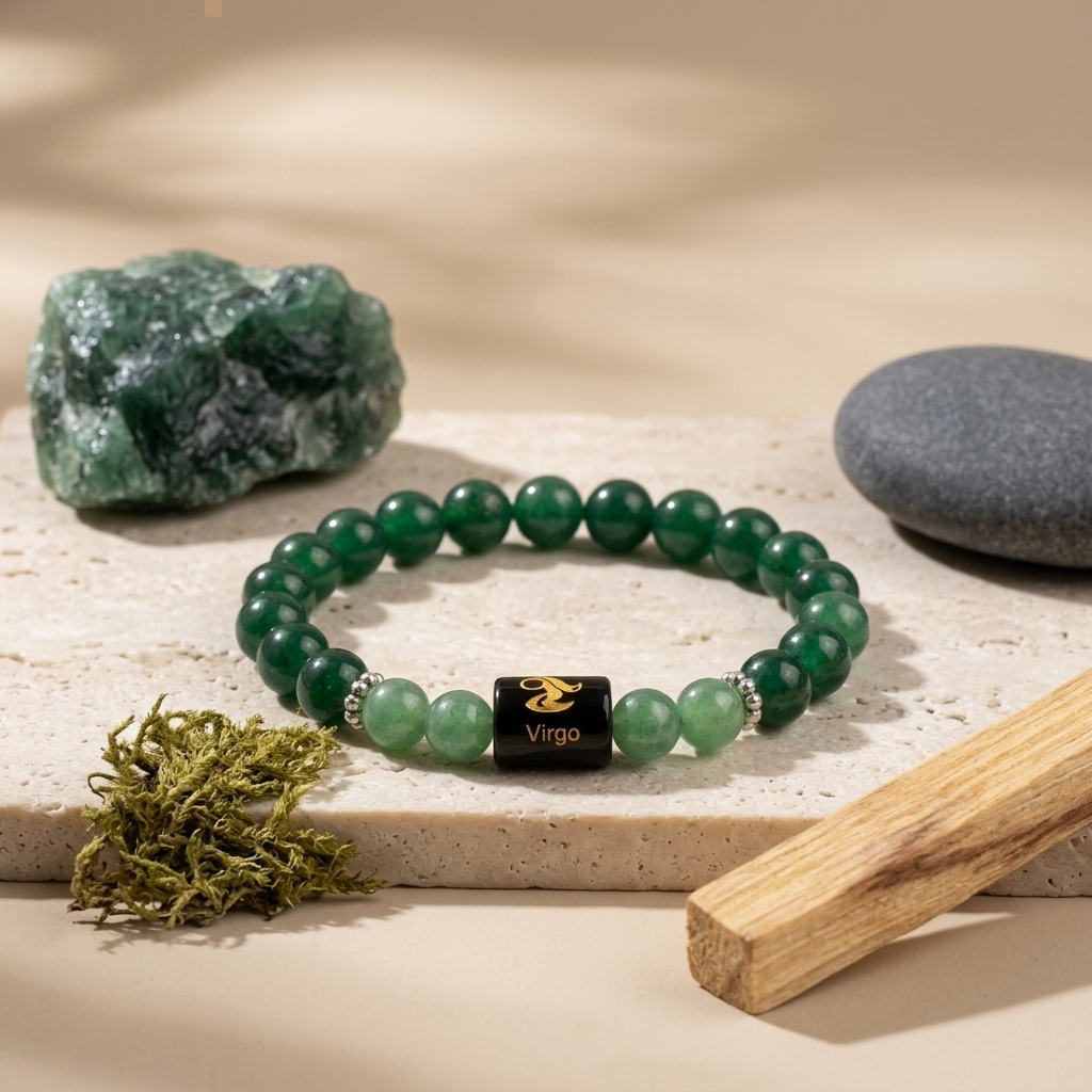 Natural Aventurine Quartz Zodiac Bracelet - कन्या राशि (Virgo)