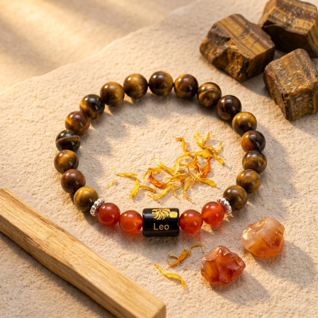 Natural Tiger Eye Zodiac Bracelet - सिंह राशि (Leo)