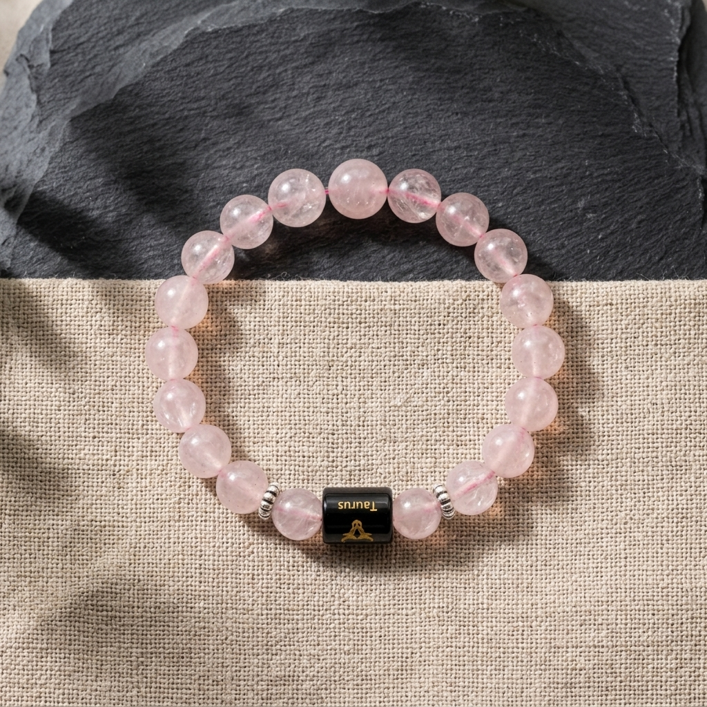 Natural Rose Quartz Zodiac Bracelet - वृषभ राशि (Taurus)