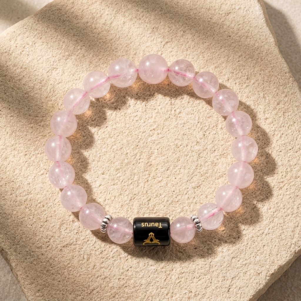 Natural Rose Quartz Zodiac Bracelet - वृषभ राशि (Taurus)