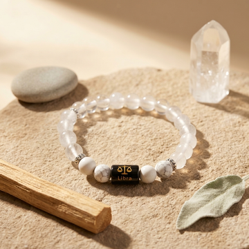 Natural Rock Crystal Howlite Zodiac Bracelet - तुला राशि (Libra)