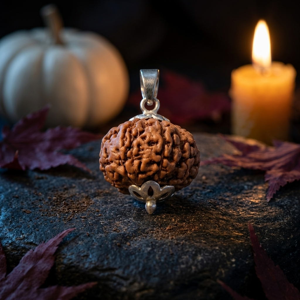 Natural 9 Mukhi Rudraksha with Silver Pendant & Golden Chain
