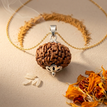 Natural 9 Mukhi Rudraksha with Silver Pendant & Golden Chain